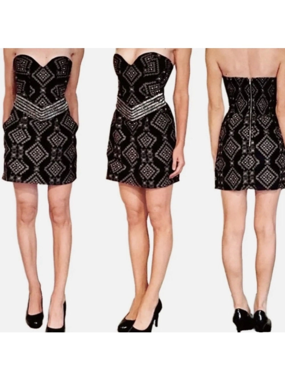 Parker Black Strapless Beaded Mini Dress